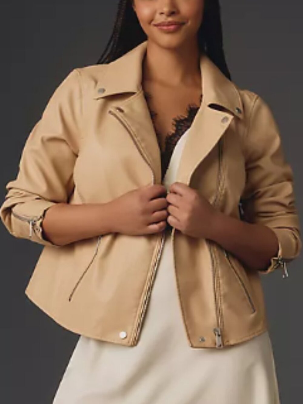 Anthropologie Saige Faux Leather Moto Jacket In Cream 2X